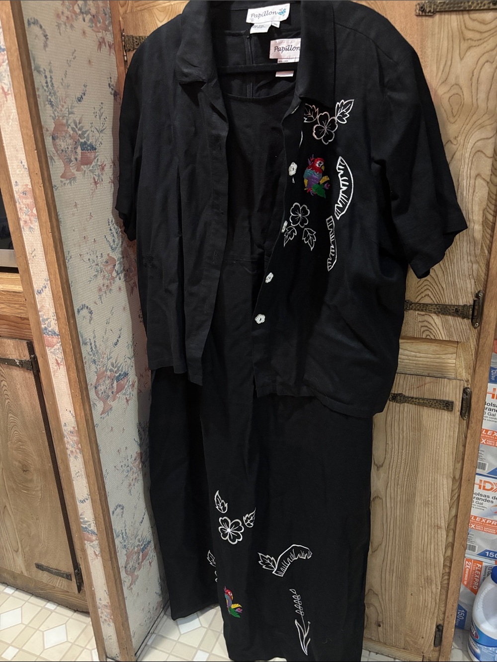 Tropical Set Maxi Dress and Matching Button Up Shirt Colorful Parrot